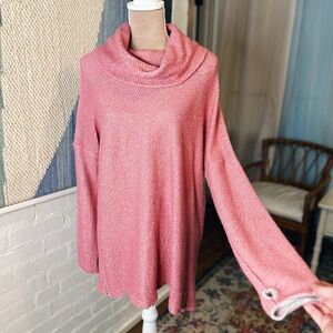 Jadelynn Brooke Pink Textured Sweater with Cowl Neck and Thumb Holes